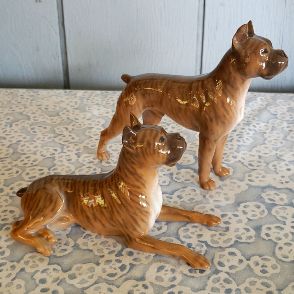 Two Boxer Dog Figurines Porcelain Figurine Copenhagen